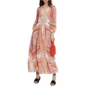 MAJE Muslin Dress With Scarf Print In Foulard Coquillage